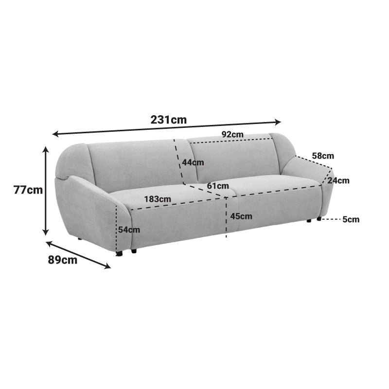 Триместен диван echono бежов плат 230x88x77см