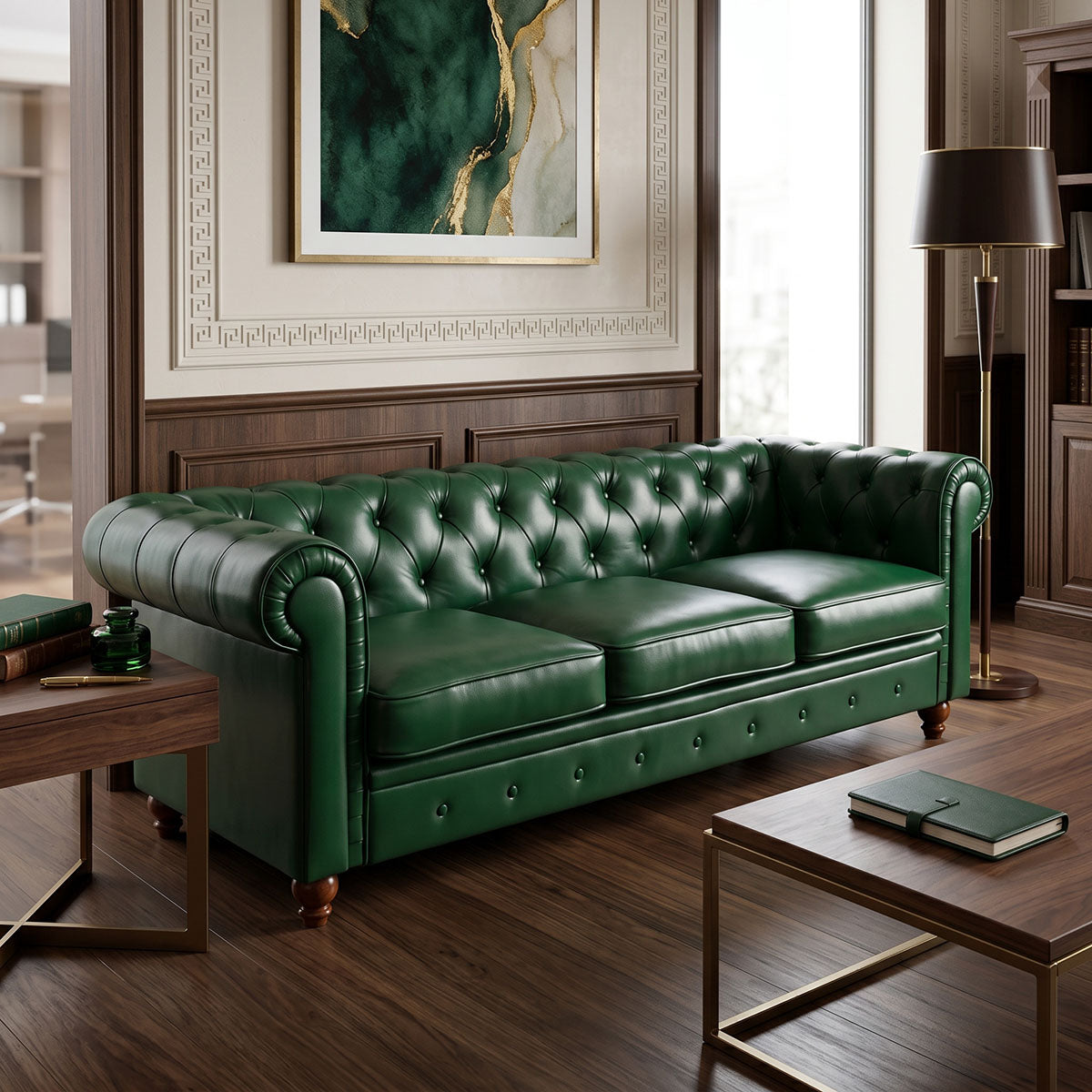 Триместен диван CHESTERFELD pu кипарис 203x84x67см