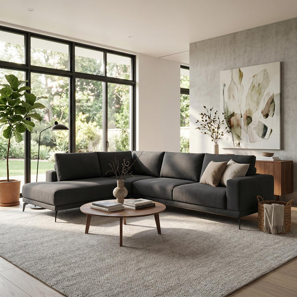 Ъглов десен диван SELIO антрацит плат 300x240x100см