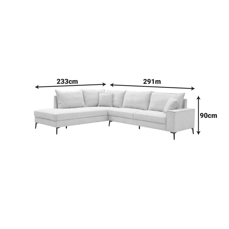Ъглов диван ZENQUA сив плат 291x233x90см