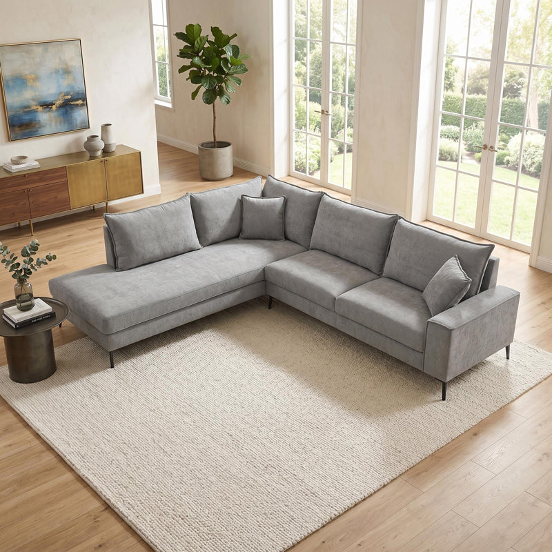 Ъглов диван ZENQUA сив плат 291x233x90см