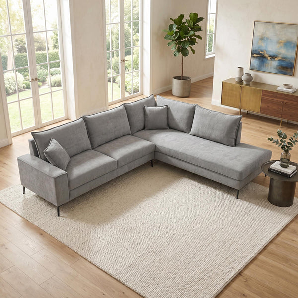 Ляв ъглов диван ZENQUA сив плат 291x233x90см
