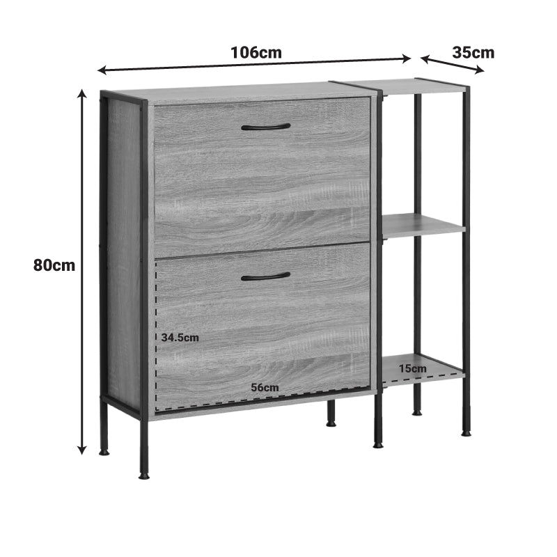 Шкаф за обувки за 12 чифта Кarleva в цвят дъб с черен метал 88x24x87см