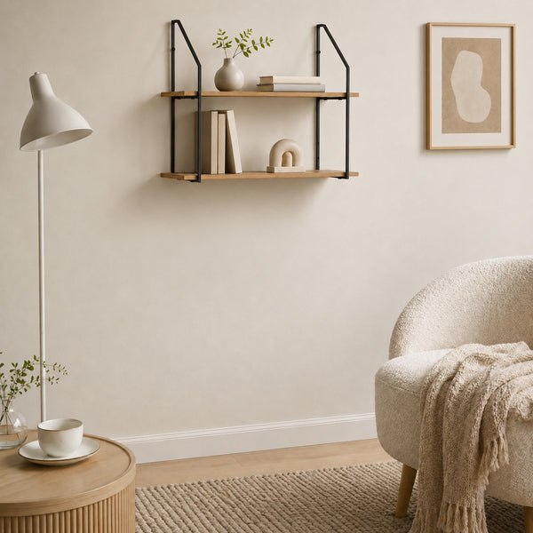 Стенен рафт FEMA дъб с черен метал 60x20x52см