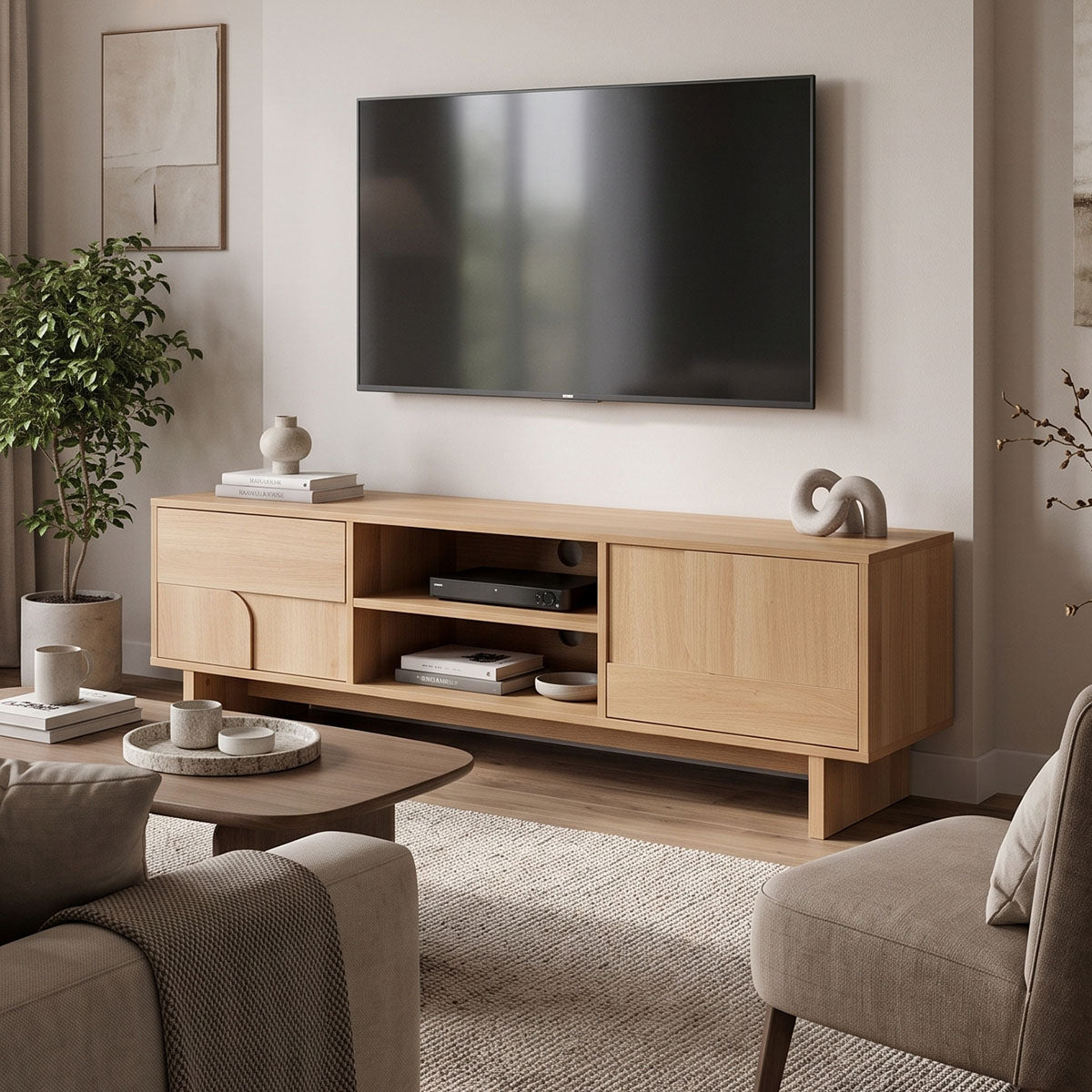 Тв шкаф jenfia от mdf в естествен цвят 150x39x45.5 см