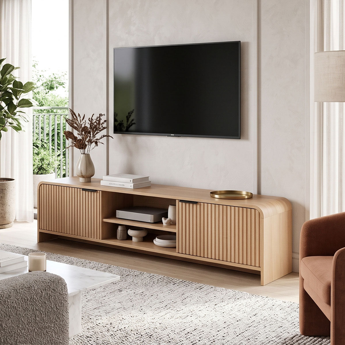 Стойка за телевизор anfen от мдф в естествена сянка 160x39x40,5 см
