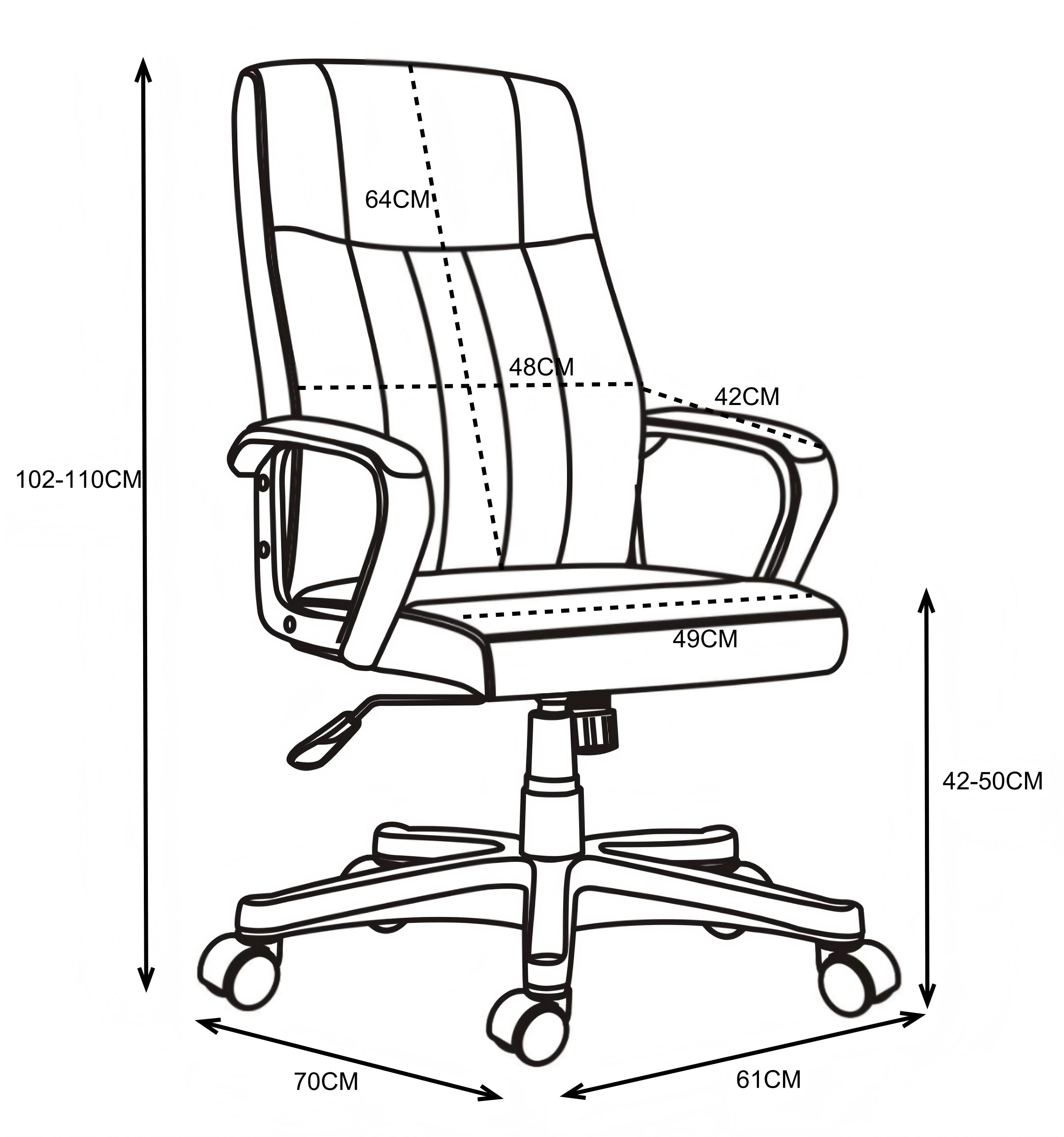 Мениджърски офис стол Roby с PU в черен цвят