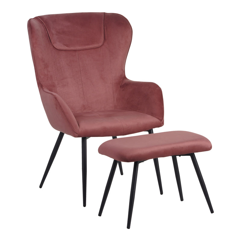 Фотьойл с табуретка Rueda кадифе в цвят гнила ябълка с черни метални крака 71.5x66.5x99см