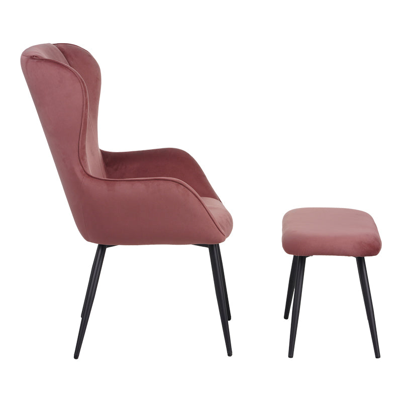 Фотьойл с табуретка Rueda кадифе в цвят гнила ябълка с черни метални крака 71.5x66.5x99см