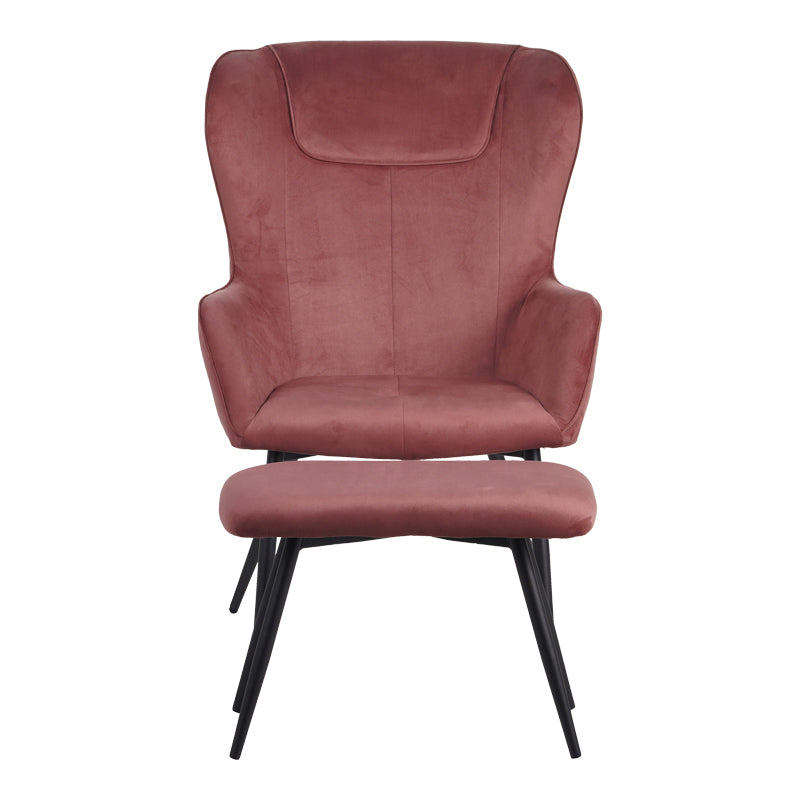 Фотьойл с табуретка Rueda кадифе в цвят гнила ябълка с черни метални крака 71.5x66.5x99см