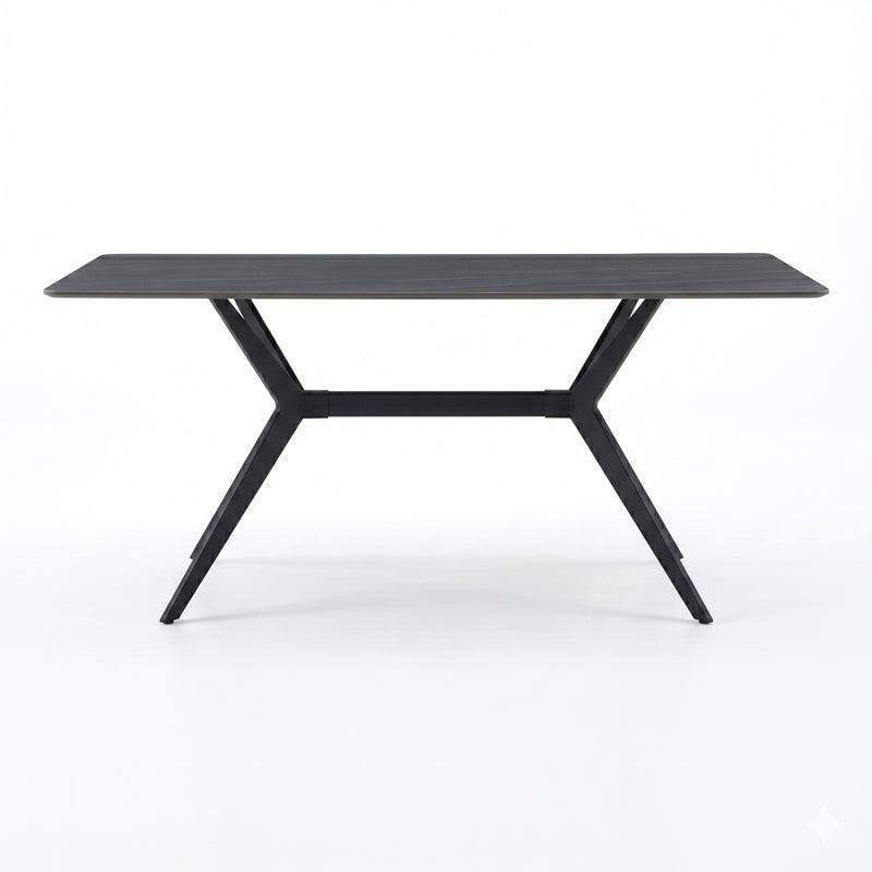 Маса olivet от mdf - пясъчник с мраморна имитация - черен метален крак 180x90x76см