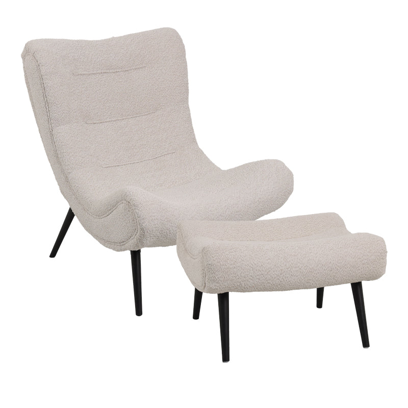 Кресло  SILLA от букле с табуретка в бежов цвят 97x80x100см