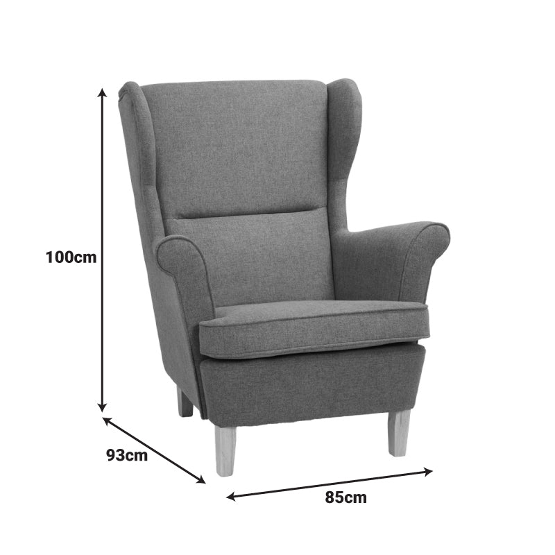 Фотьойл - Bergère сив плат-дървени крака 85x93x100см