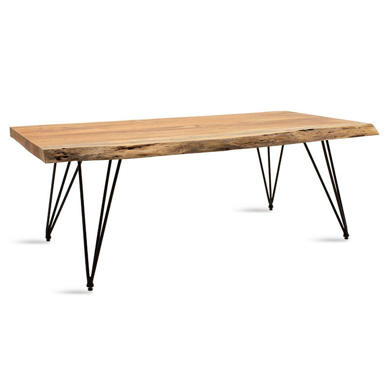 Маса за кафе RICH масивно дърво 4см естествен крак черен 130x69x46см