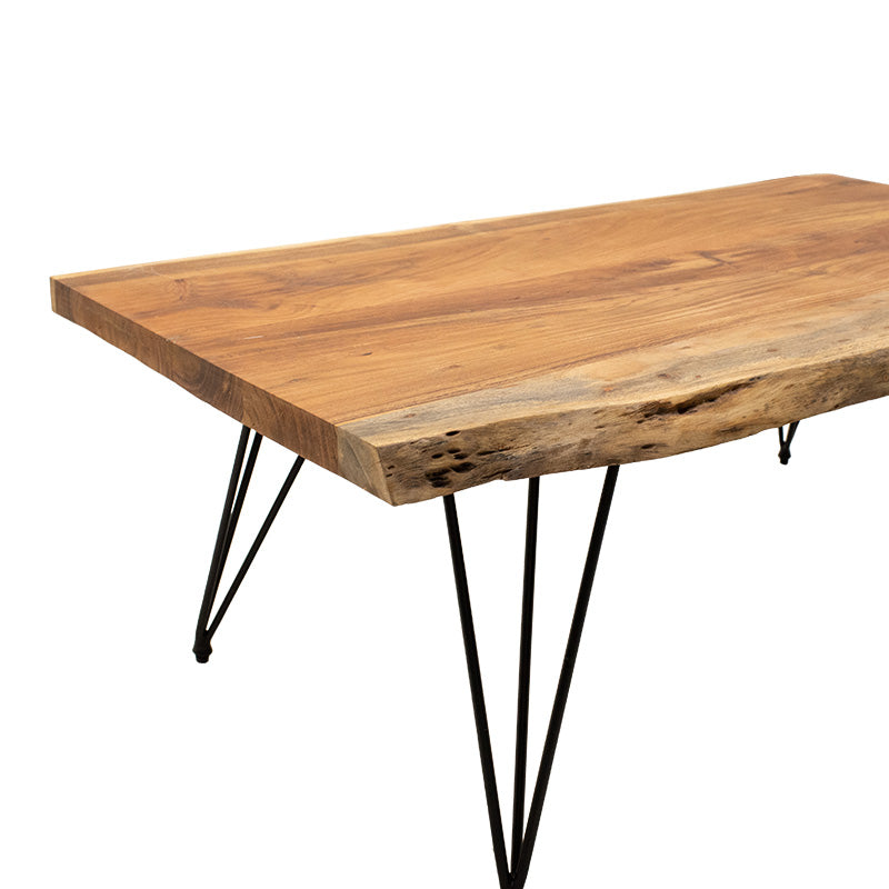 Маса за кафе RICH масивно дърво 4см естествен крак черен 130x69x46см