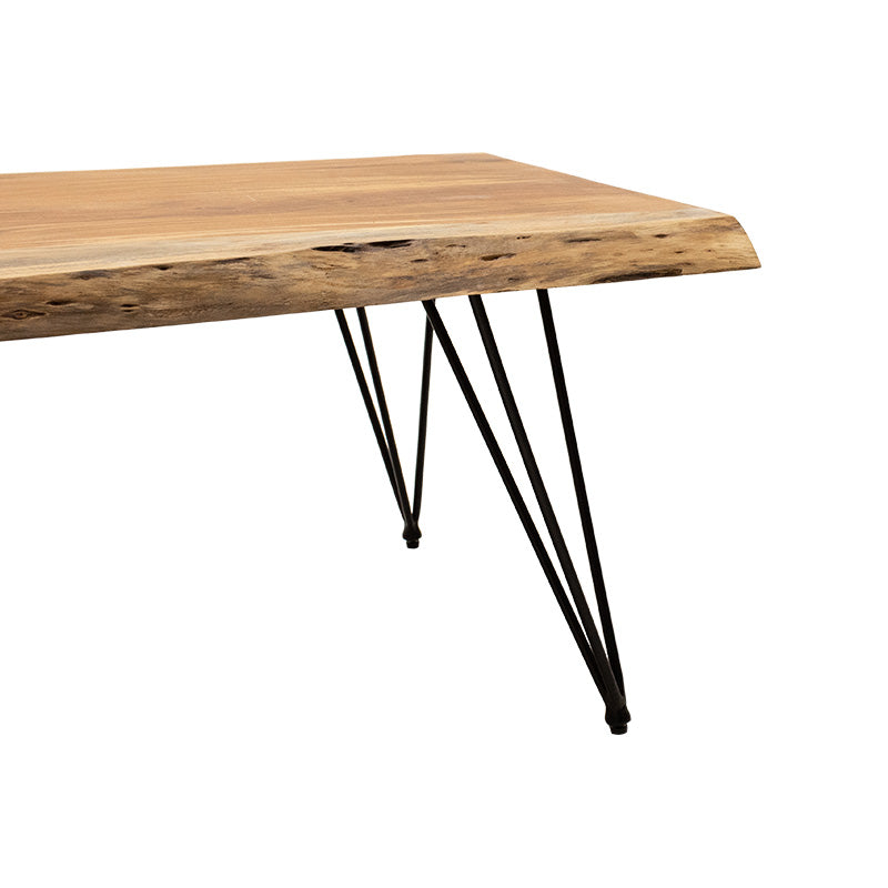 Маса за кафе RICH масивно дърво 4см естествен крак черен 130x69x46см