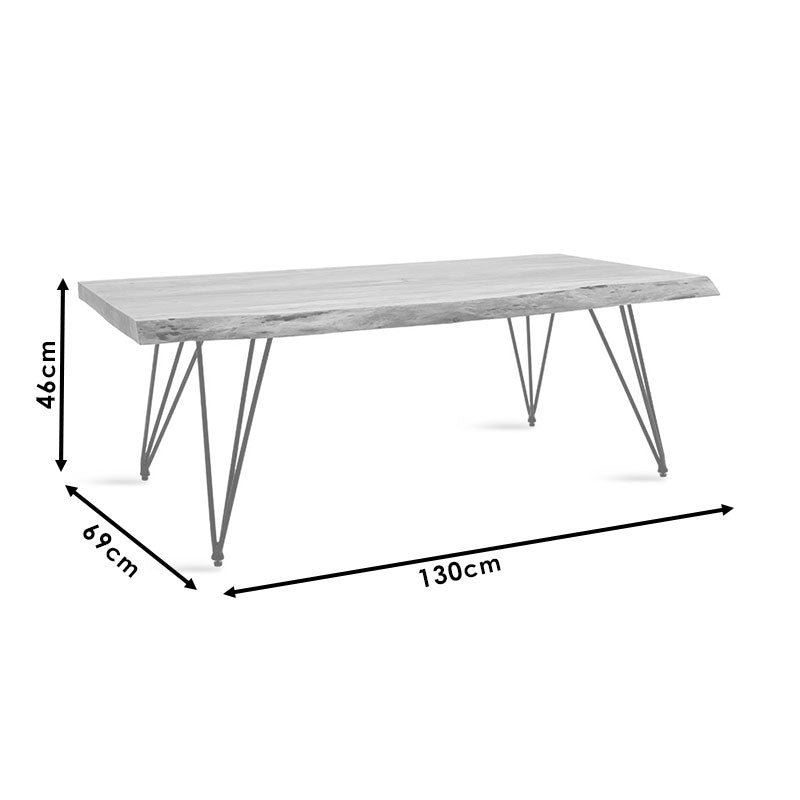 Маса за кафе Rich масивно дърво 4см естествен крак черен 130x69x46см