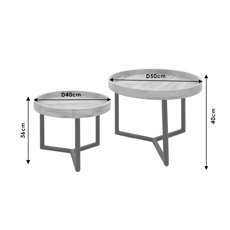 Комплект помощни маси 2бр Kelly масив естествено-черен цвят