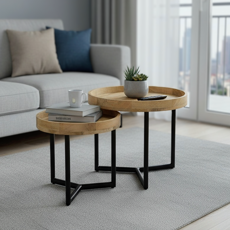 Комплект помощни маси 2бр Kelly масив естествено-черен цвят