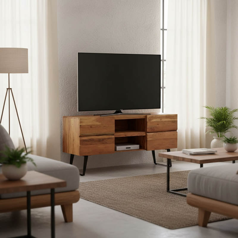 ТВ шкаф Dervie естествен масив акациево дърво 130x43.5x66.5cm