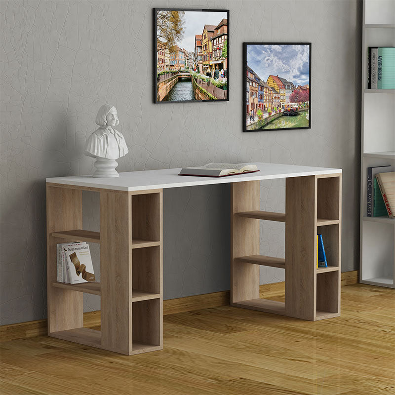 Работна Маса Colmar в бяло - тъмен дъб 140x60x75см