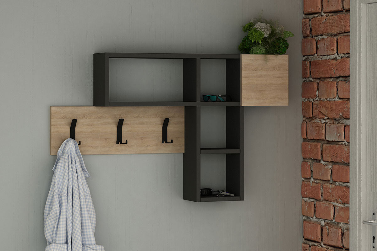 Закачалка за стена Game в цвят дъб-антрацит 99,5x15x61см