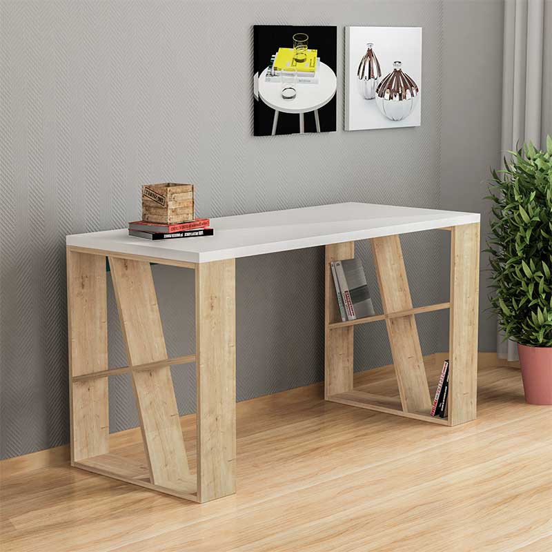 Работна маса Нoney бял-светъл дъб 140x60x75см