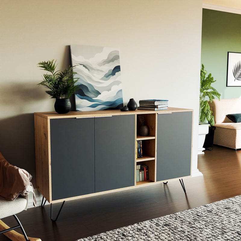 Бюфет Clara в дъб - цвят тъмно сив 142x35.5x83см