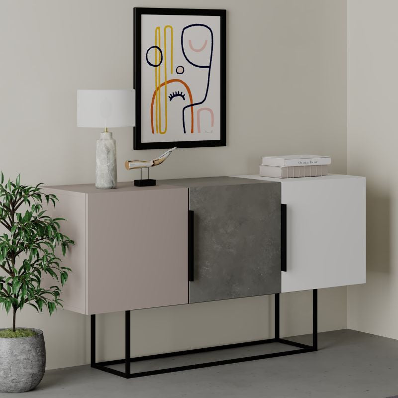 Бюфет ESTELLA сив античен-мока-бял 150x42x79.5cm
