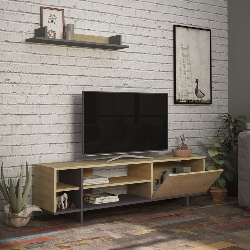 Тв комплект SALOON в цвят тъмно сиво-дъб 160x35.5x44см