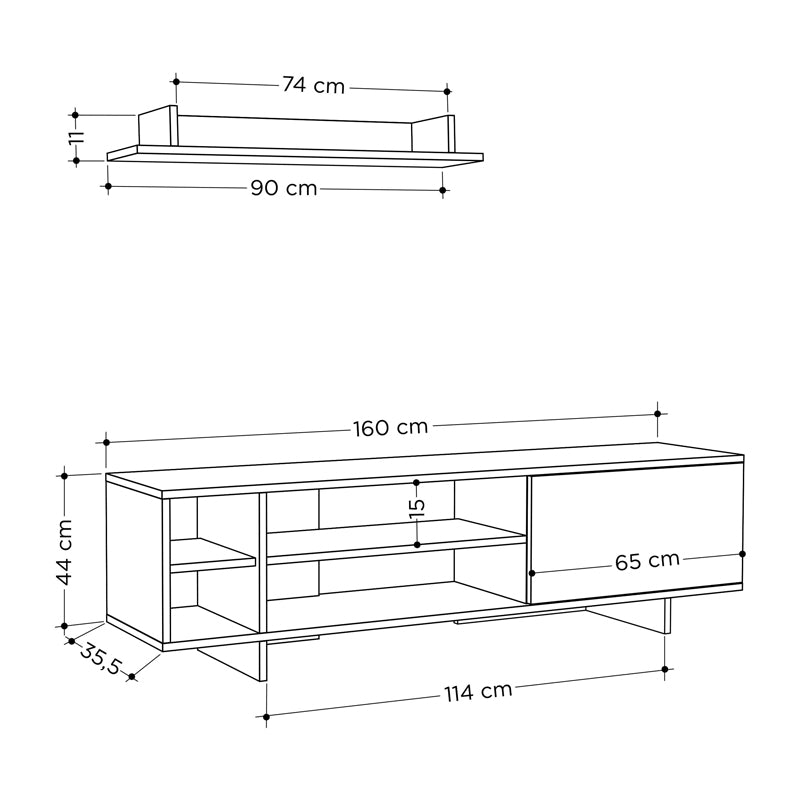 Тв комплект SALOON в цвят тъмно сиво-дъб 160x35.5x44см