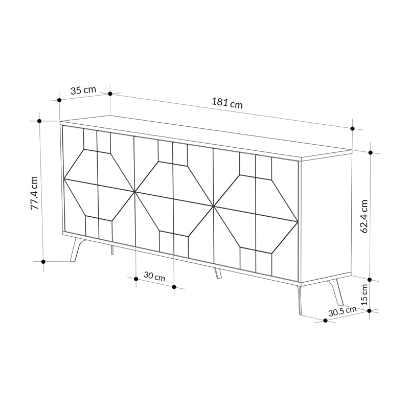 Бюфет BUFEL в естествен цвят 181x35x77.4см