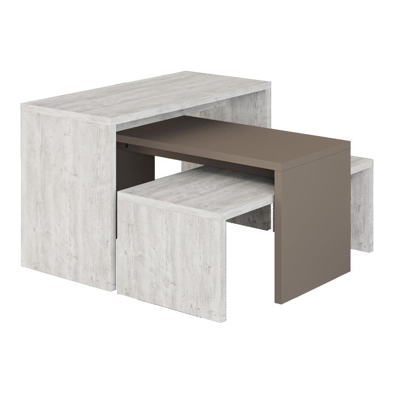 Комплект холни маси Kantar от 3 броя в антично бяло - цвят мока 65x30x39см