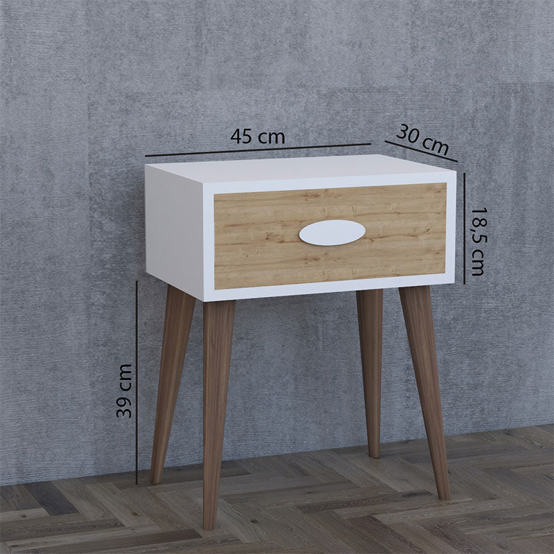 Нощно шкафче Labow с чекмедже орех-бяло-сонома 45x30x57.5см