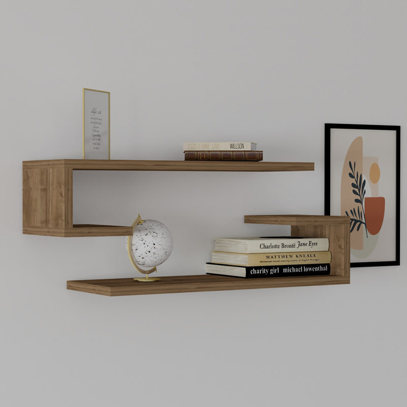 Комплект стенен рафт Eldo от 2 броя меламин в цвят орех 60x19,6x15 см