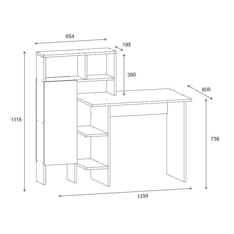 Работно бюро с рафт Calisma цвят дъб-антрацит 135x60x111см