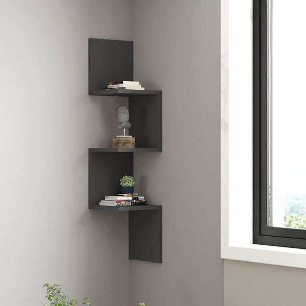 Ъглов стенен рафт Insta цвят антрацит 25x25x105.5см