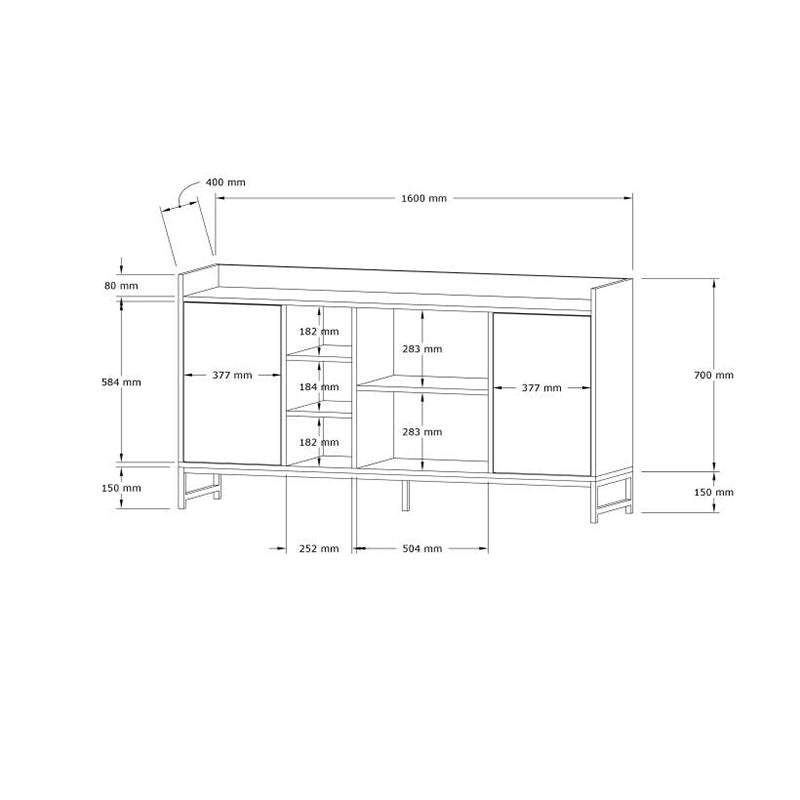Бюфет Делта цвят дъб с черни метални крака 160x40x85см