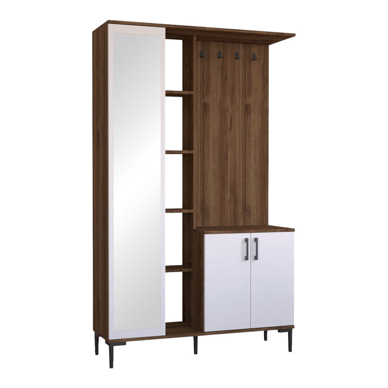 Входен модул Melena с огледало-закачалка бяло-орех 120x37.5x199см