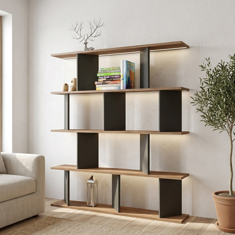 Библиотека RATU антрацит с цвят дъб 120x24.6x141см
