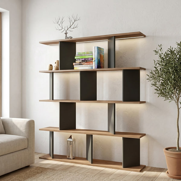 Библиотека RATU антрацит с цвят дъб 120x24.6x141см