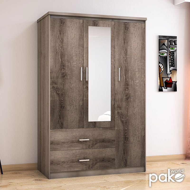 Гардероб OLYMPUS с 3 врати и чекмеджета+огледало в цвят castillo-toro 120x57x183
