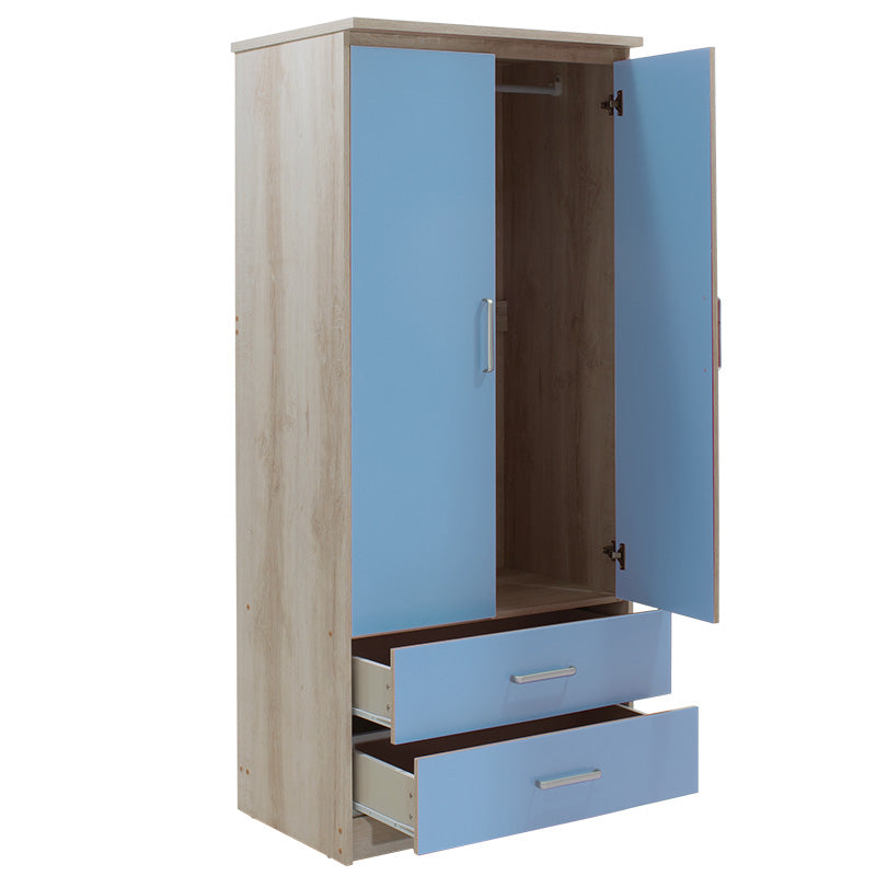 Детски гардероб LOONEY с 2 врати и чекмеджета в цвят castillo-blue 81x57x183