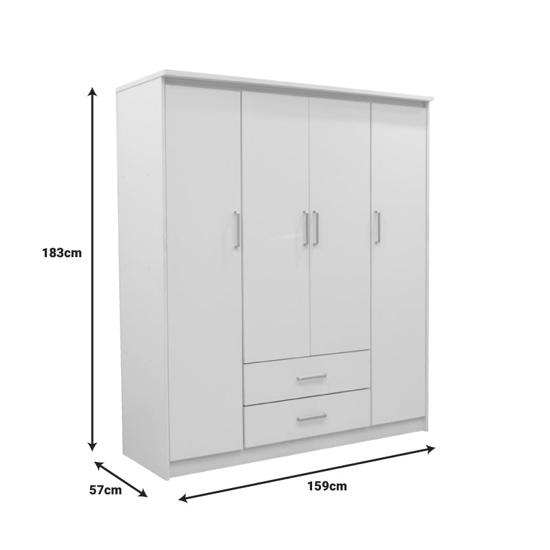 Гардероб  OLYMPUS с 4 врати и чекмеджета в бял цвят 159x57x183см