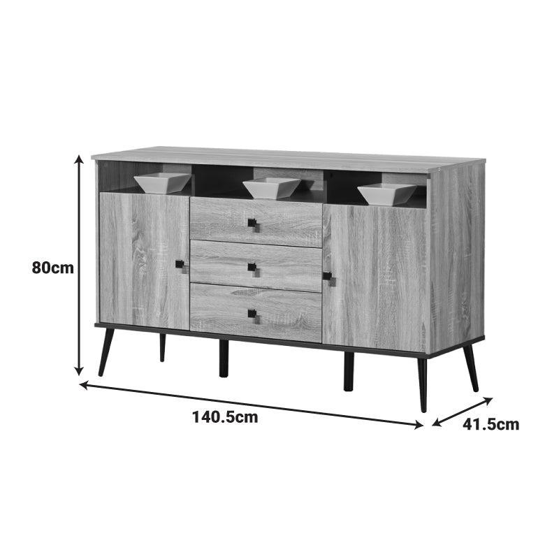 Бюфет Zezan в цвят sonoma-тъмносив 140.5x41.5x80см