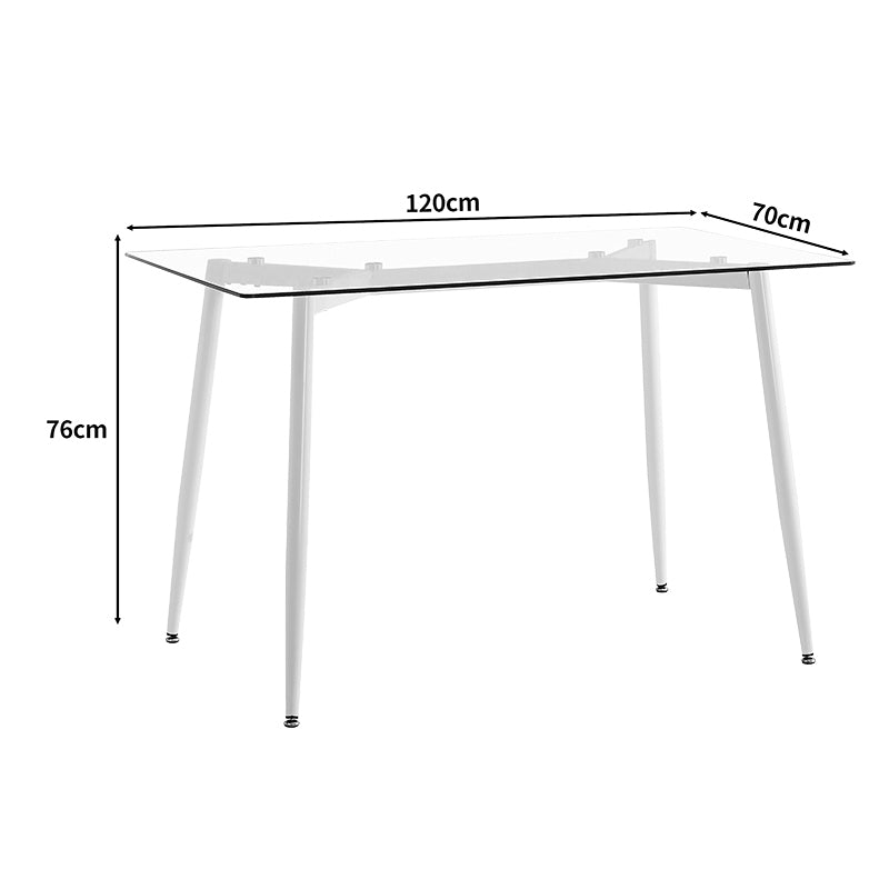 Трапезна маса QUANA прозрачно стъкло с бели крака 120x70x75см