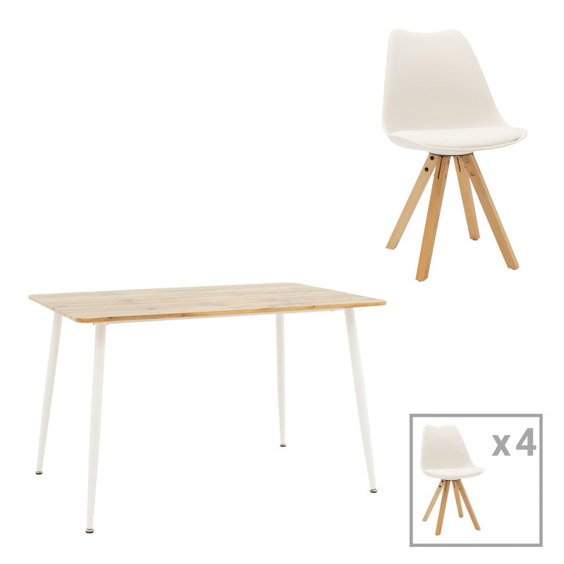 Трапезна маса cuba-caron комплект 5 части sonoma-бяла 120x80x75см