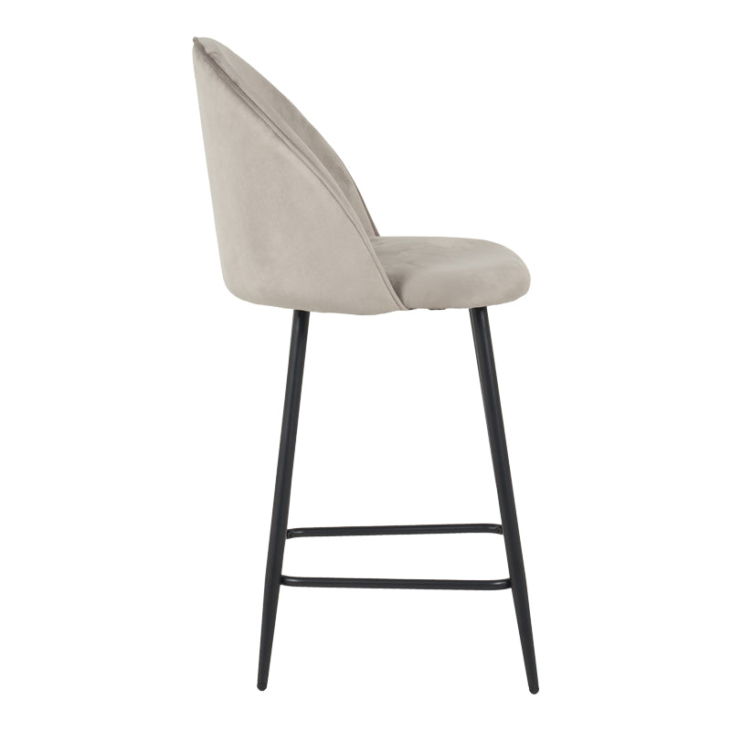 Бар стол със средна височина PERCH  кадифен, в сиво с черни метални крака 50x43x99см