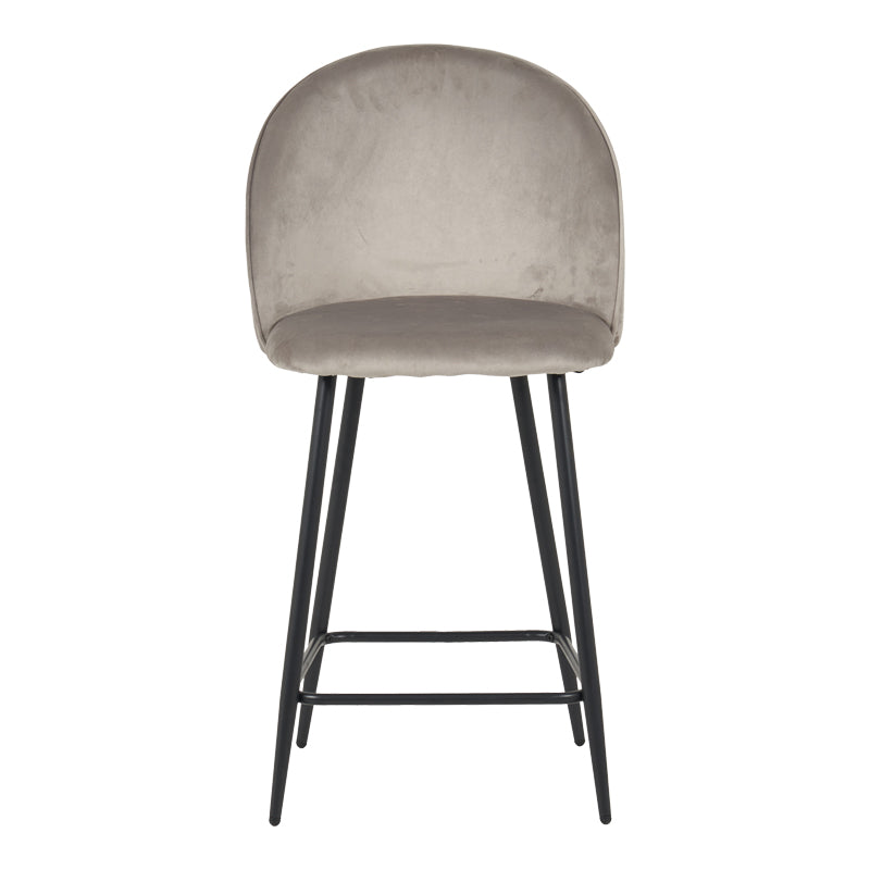 Бар стол със средна височина Perch  кадифен, в сиво с черни метални крака 50x43x99см