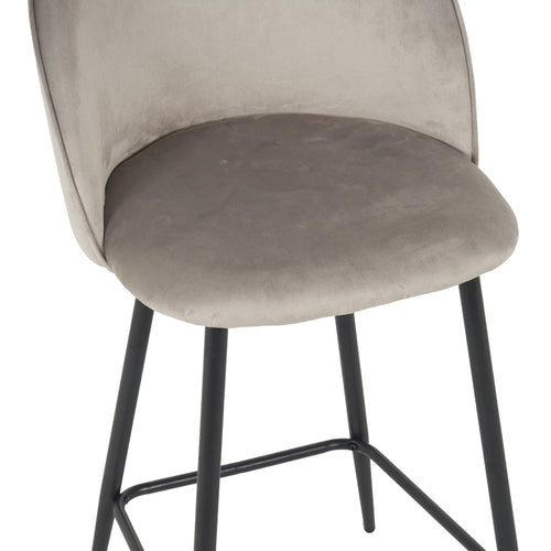 Бар стол със средна височина PERCH  кадифен, в сиво с черни метални крака 50x43x99см